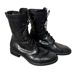 Born Livingston Black Leather Lace-Up Combat Boots Women’s 8M Plaid Lined